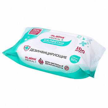Дезинфицирующие салфетки спиртовые (30%), для любых поверхностей, 100 шт., LAIMA MEDICAL
