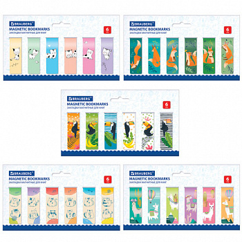 Закладки для книг МАГНИТНЫЕ, "ANIMALS", набор 30 шт., 60x20 мм, BRAUBERG