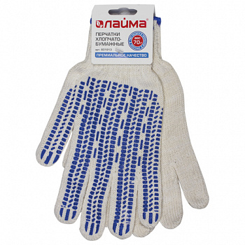 Перчатки хлопчатобумажные, 1 ПАРА, 7 класс, 70 г, 233 текс, ПВХ протектор, LAIMA ПРЕМИУМ, европодвес, БЕЛЫЕ