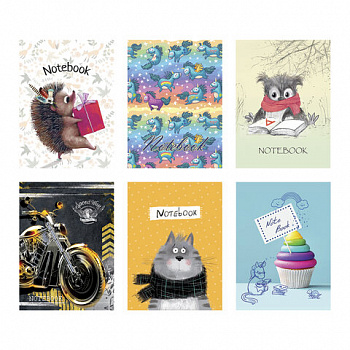 Блокнот МАЛЫЙ ФОРМАТ А7 75x105 мм, 40 л., гребень, фольга, TWIN лак, клетка, "МИКС 5" (6 видов)