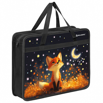 Папка на молнии с ручками BRAUBERG А4, 1 отделение, пластик, 80 мм, "Dreaming fox"