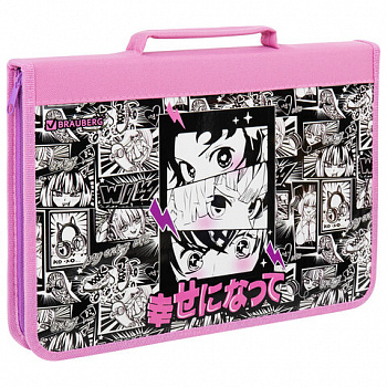 Папка на молнии BRAUBERG А4 с ручкой, с органайзером, 1 отделение, "Anime movie"