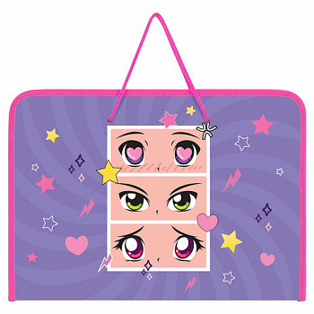 Папка для труда на молнии с ручками ПИФАГОР А4, 1 отделение, пластик, органайзер, "Anime eyes"