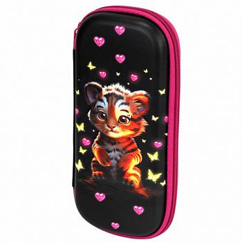 Пенал ЮНЛАНДИЯ, 1 отделение, 1 откидная планка, карман, EVA покрытие soft-touch, 22х10х5 см, "Tiger cub"