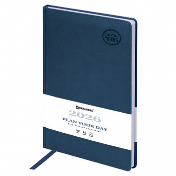 Ежедневник датированный 2026 БОЛЬШОЙ ФОРМАТ 210х297 мм, А4, BRAUBERG "Favorite", под кожу, синий