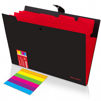 Папка-органайзер на кнопке 5 отделений, BRAUBERG "Extra", А4, черная с красным