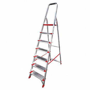 Стремянка алюминиевая 7 ШИРОКИХ СТУПЕНЕЙ 13 см, площадка 1,5 м, нагрузка 225 кг, вес 8 кг, НОВАЯ ВЫСОТА, 3117107