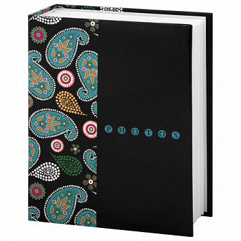 Фотоальбом BRAUBERG на 304 фотографии 10х15 см, твердая обложка, "Пейсли", черный с бирюзовым
