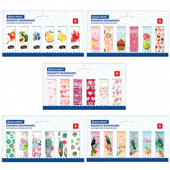 Закладки для книг МАГНИТНЫЕ, "MIX", набор 30 шт., 60x20 мм, BRAUBERG