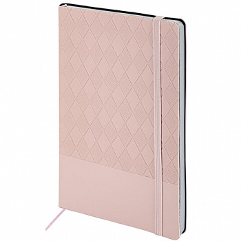 Блокнот А5 138x213 мм, BRAUBERG "Tissage", под кожу, 80 л., резинка, клетка, нежно-розовый