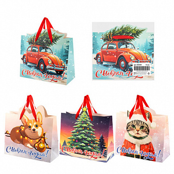 Пакет подарочный (1 шт.) новогодний, 26х13х32 см "Без границ" ассорти, ламинация, ЗОЛОТАЯ СКАЗКА