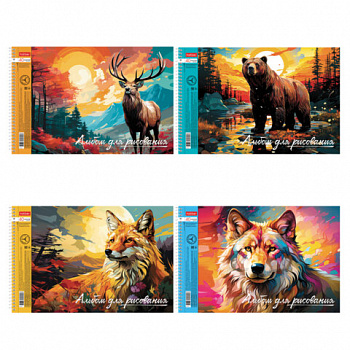 Альбом для рисования А4 40 л., спираль, обложка картон+тиснение, HTB, 198х300 мм, "Дикий мир России" (4 вида), 085173, 40А4тВсп