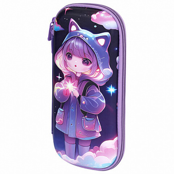 Пенал ЮНЛАНДИЯ, 1 отделение, 1 откидная планка, карман, EVA покрытие soft-touch, 22х10х5 см, "Sky Girl"