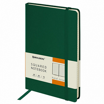 Блокнот А5 (148x218 мм), BRAUBERG "Metropolis", балакрон, 80 л., резинка, клетка, зеленый