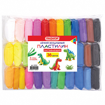 Пластилин супер лёгкий воздушный застывающий 36 цветов, 310 г, 3 стека, ПИФАГОР