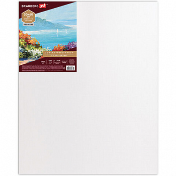 Холст на подрамнике BRAUBERG ART PREMIERE, 50х60см, грунтованный, 100% лен, среднее зерно