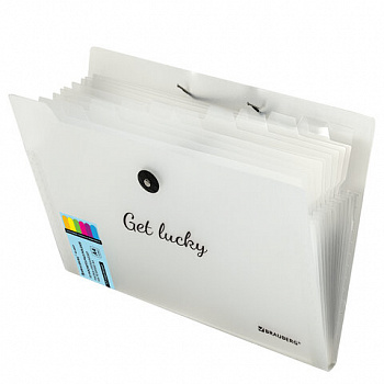 Папка-органайзер на резинке 12 отделений, BRAUBERG "Glassy", А4, прозрачная