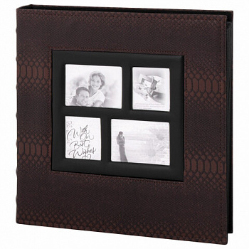 Фотоальбом BRAUBERG на 500 фотографий 10х15 см, обложка под кожу рептилии, рамка для фото, бокс, коричневый