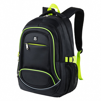 Рюкзак BRAUBERG HIGH SCHOOL универсальный, 3 отделения, "Акцент", черный/салатовый, 46х31х18 см