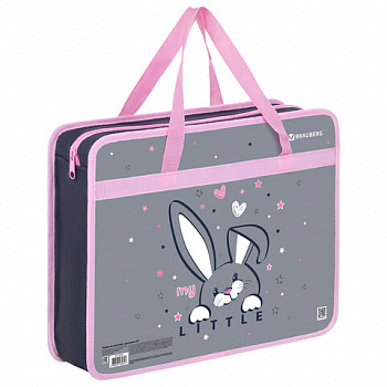 Папка на молнии с ручками BRAUBERG А4, 1 отделение, пластик, 80 мм, "Curious bunny"