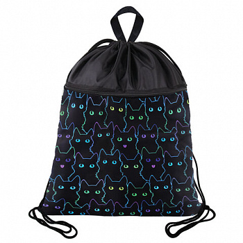 Мешок для обуви BRAUBERG БОЛЬШОЙ, с ручкой, карман на молнии, сетка, 49х41 см, "Cats"