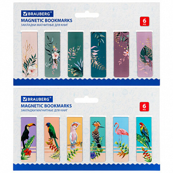Закладки для книг МАГНИТНЫЕ, "TROPICS", набор 12 шт., 60x20 мм, BRAUBERG