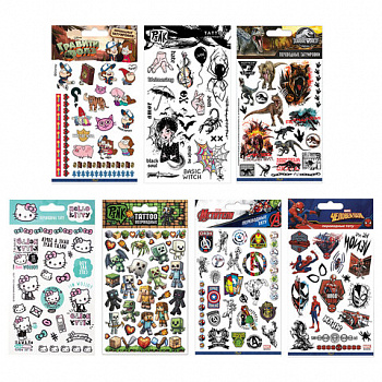 Наклейки-тату переводные АССОРТИ, ЦВЕТНЫЕ, 11х20 см, PY