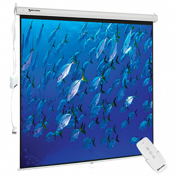 Экран проекционный настенный (180х180 см), матовый, электропривод, 1:1, BRAUBERG "MOTO"