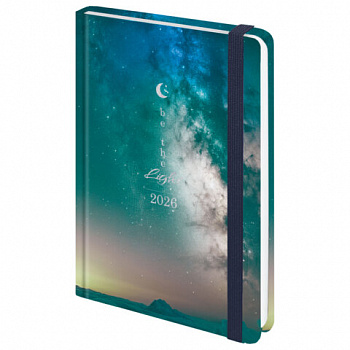Ежедневник датированный 2026 с резинкой 145х203 мм, А5, BRAUBERG твердый, фольга, "Млечный путь"