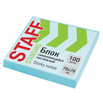 Блок самоклеящийся (стикеры) STAFF STANDARD, ПАСТЕЛЬНЫЙ 76х76 мм, голубой, 100 листов