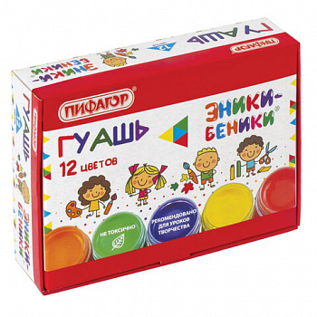 Гуашь ПИФАГОР "ЭНИКИ-БЕНИКИ", 12 цветов по 10 мл