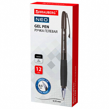 Ручка гелевая с грипом BRAUBERG "NEO", ЧЕРНАЯ, пишущий узел 0,5 мм, линия письма 0,35 мм