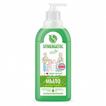 Мыло жидкое 500 мл SYNERGETIC "Луговые травы", гипоаллергенное, биоразлагаемое, дозатор