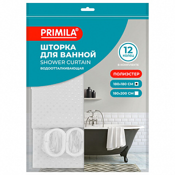 Шторка для ванной ПОЛИЭСТЕР, 180х180 см, кольца в комплекте, БЕЛЫЙ БРИЛЛИАНТ, PRIMILA (ПРИМИЛА)