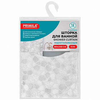 Шторка для ванной EVA, 180х200 см, кольца в комплекте, БЕЛАЯ ЛЕДЯНАЯ СВЕЖЕСТЬ, PRIMILA (ПРИМИЛА)