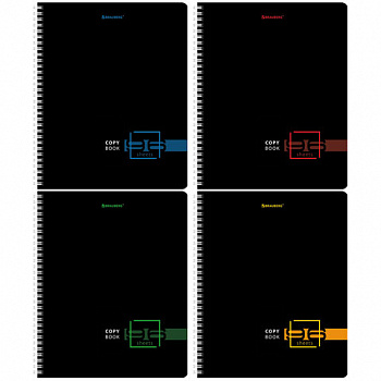 Тетрадь А5 96 л. BRAUBERG, гребень, клетка, глянцевая ламинация, "Dark" (микс в спайке)