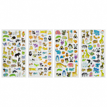 Наклейки гелевые "Зверушки", 17,5х9 см, ассорти 4 вида, FUNSTER (ФАНСТЕР)