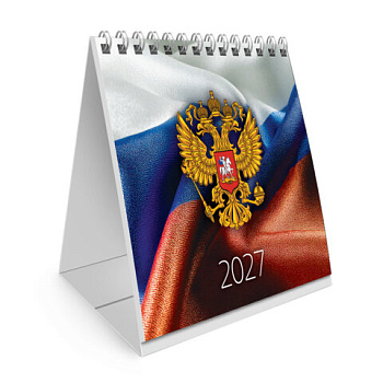 Календарь-домик настольный на гребне, 2027 г., BRAUBERG, 101х101 мм, "Герб РФ"