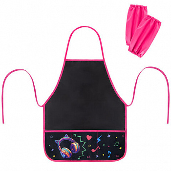 Фартук с нарукавниками для уроков труда BRAUBERG, 3 кармана, 46x54 см, "Headphones"