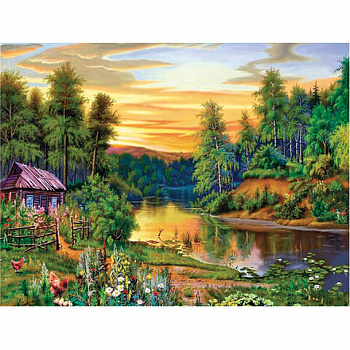 Картина стразами (алмазная мозаика) 40х50 см, ОСТРОВ СОКРОВИЩ "Домик в лесу", без подрамника