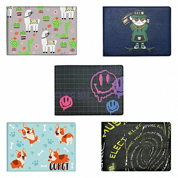 Обложка для удостоверения, пропуска, студенческого билета АССОРТИ, 77*214 мм, принт, кожзам, ДПС