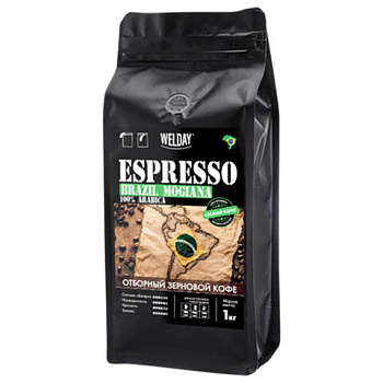 Кофе в зернах WELDAY (ВЭЛДЭЙ) "ESPRESSO БРАЗИЛИЯ МОЖИАНА" 1 кг, арабика 100%, код1с