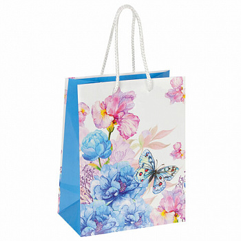 Пакет подарочный (1 штука) 18x10x23 см, ЗОЛОТАЯ СКАЗКА "Бабочка на цветке", ламинированный