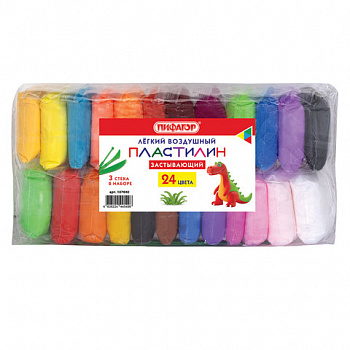 Пластилин супер лёгкий воздушный застывающий 24 цвета, 210 г, 3 стека, ПИФАГОР