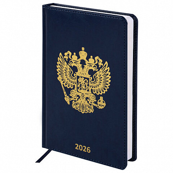 Ежедневник датированный 2026 А5 138х213 мм, BRAUBERG "State", под кожу, синий