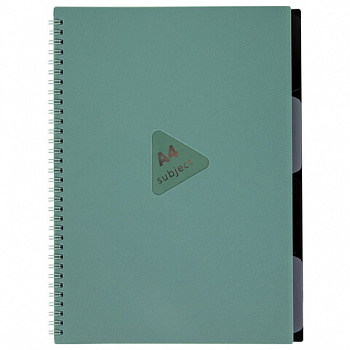 Тетрадь обложка пластик, А4 80 л., гребень, 4 разделителя, клетка, BRAUBERG, зеленый