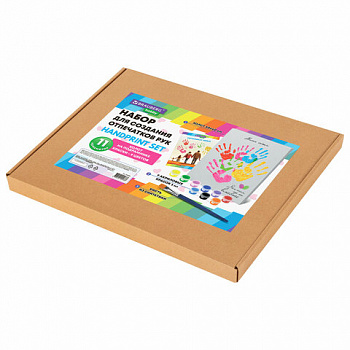 Набор отпечатки рук: холст 30х40 см, акрил 9 цветов, кисть + сертификат В ПОДАРОК! BRAUBERG HOBBY