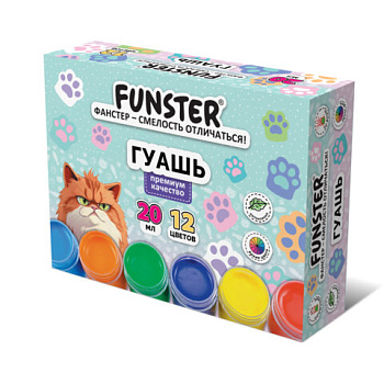 Гуашь FUNSTER "КОШАЧЬИ ЛАПКИ", 12 цветов по 20 мл