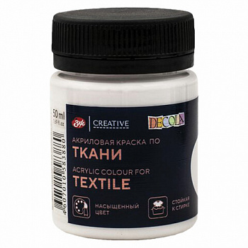 Краска по ткани акриловая "Декола", банка 50 мл, белая, НЕВСКАЯ ПАЛИТРА