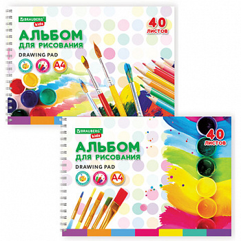 Альбом для рисования, А4, 40 листов, гребень, обложка картон, BRAUBERG KIDS, 195х285 мм, "Творчество" (2 вида)